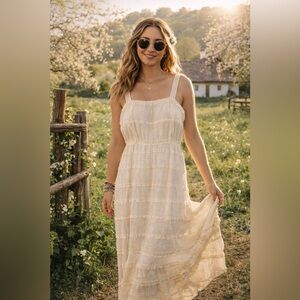 Jessica Taylor NYC Cream Lace Boho Cottagecore Maxi Dress Lined XL